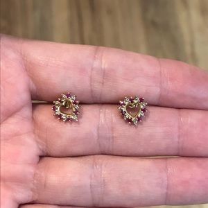 10K Vintage Gemstone Heart Earrings